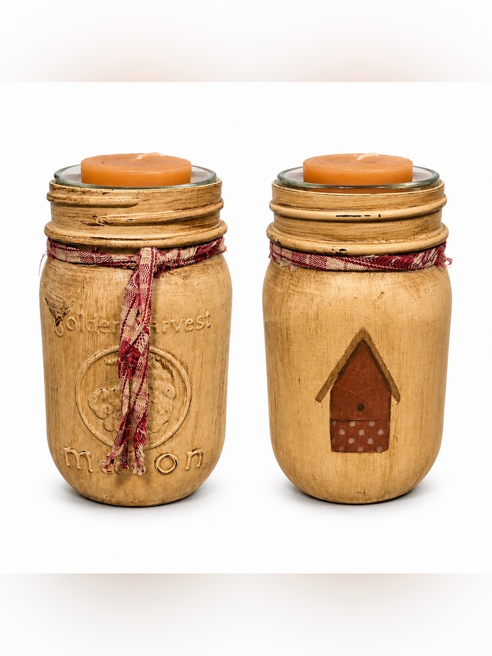 Hand painted vintage mason jar candle holder